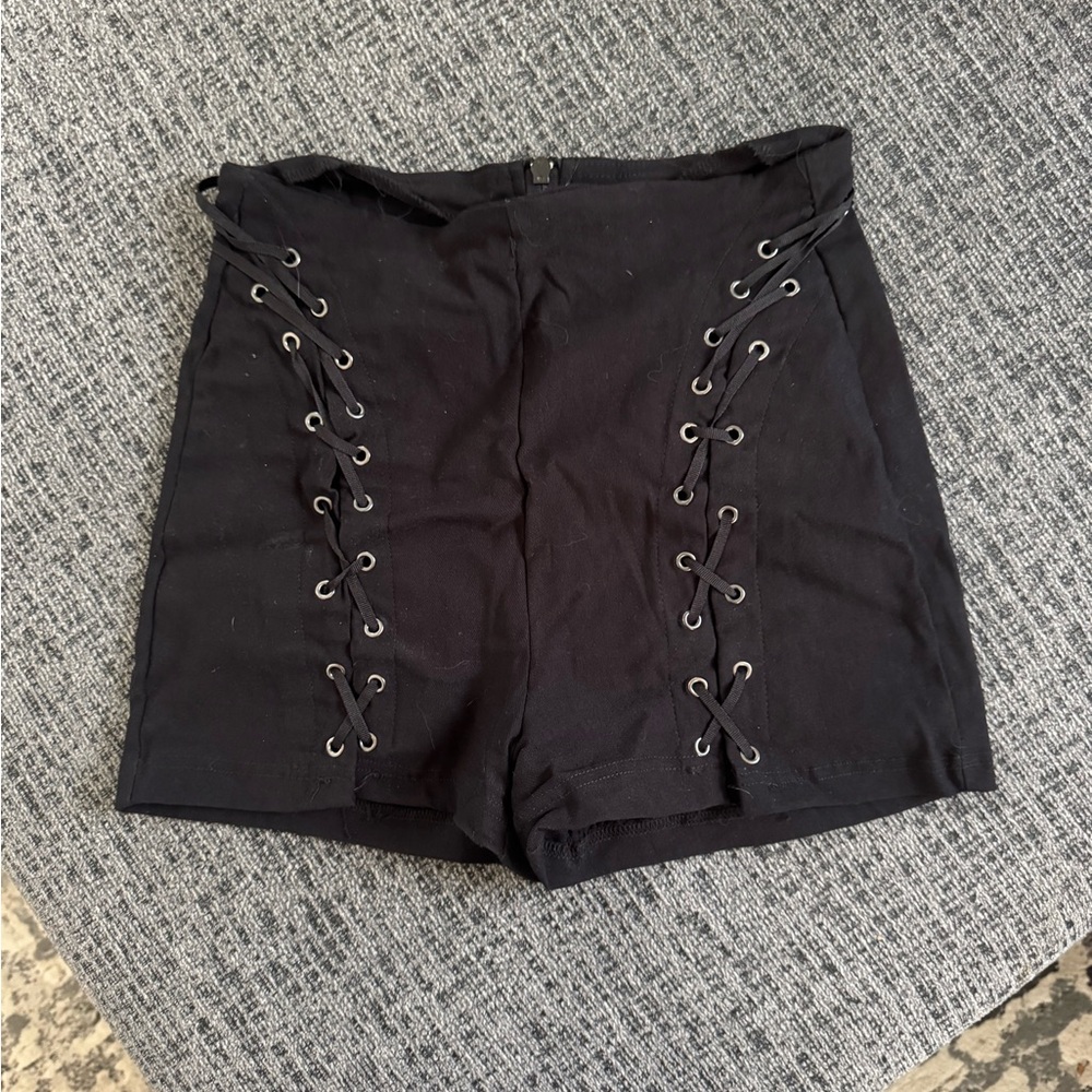 Spirit Black Lace-Up High Waist Shorts